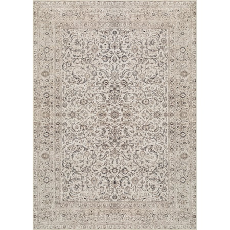 Bloom Rugs Washable Non-Slip 7 ft Runner - Beige / Off White Traditional Bordered Runner for Entryway Hallway Bathroom and Kitchen - Exact size: 2.5 x 7