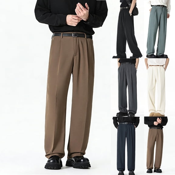 Men's Casual Dress Trousers, Chinos, Straight Leg Pants with Zipper Fly & Button Closure, Lightweight Breathable Summer Office Business Daily | AKLJWH,Black L