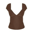 thumbnail image 4 of vigerkar Women's Sexy Backless Crop Tank Tops Deep V Neck Short Sleeve T-Shirts Slim Fit Y2K Tops Open Back Cami Tops Coffee, L, 4 of 4