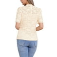 thumbnail image 3 of INSPIRAR CHIC Top de Encaje Floral para Mujeres con Cuello Mock, Manga Corta Abullonada, Blusa Elegante de Encaje Talla XS Color Albaricoque, 3 of 6
