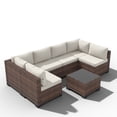 thumbnail image 6 of Clouddwell 7 Piece Outdoor Patio Furniture Set, Wicker Rattan Patio Sectional Sofa Sets, Off White, 6 of 10