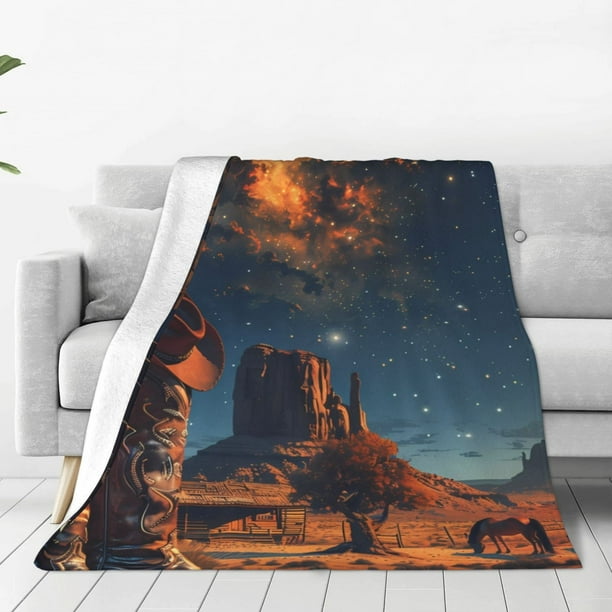 Fotbe Cowboy Boots Under Starry Sky Manta de Franela Acolchonada con Estampado, Súper Suave y Esponjosa, Extra Grande para Sofá, Cama, Uso Todo el Año-80"x60"