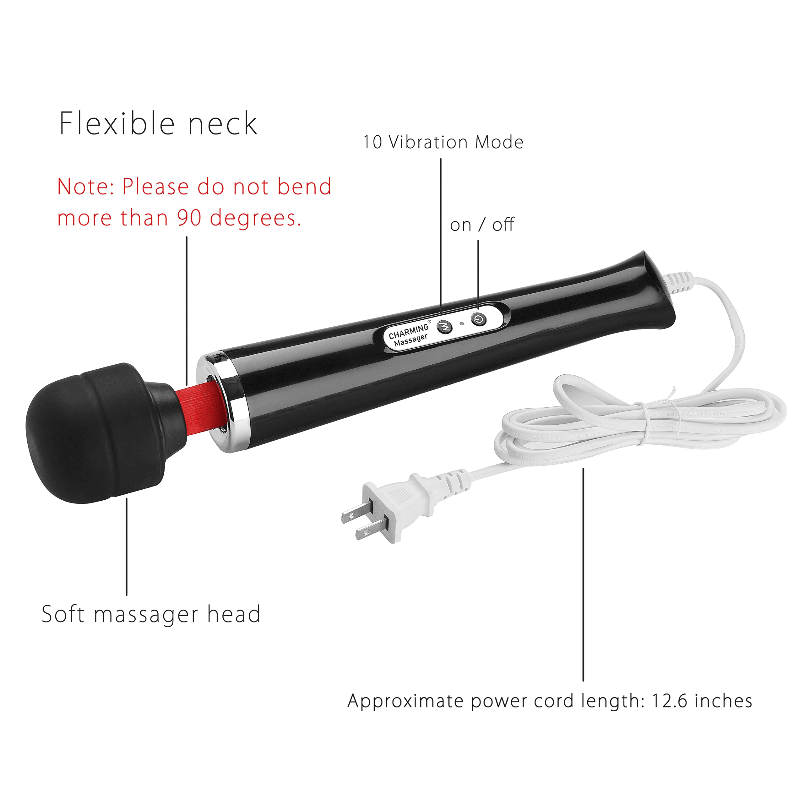 Rulwuck 10 speed handheld back personal massager, powerful rechargeable plug-in firing massage gun, used for neck, shoulder, back pain relief, deep tissue muscle relaxation, black,Black,10 Speeds