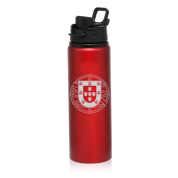 25 oz Water Bottle Sports Travel Mug Gift Portugal Crest (Red)