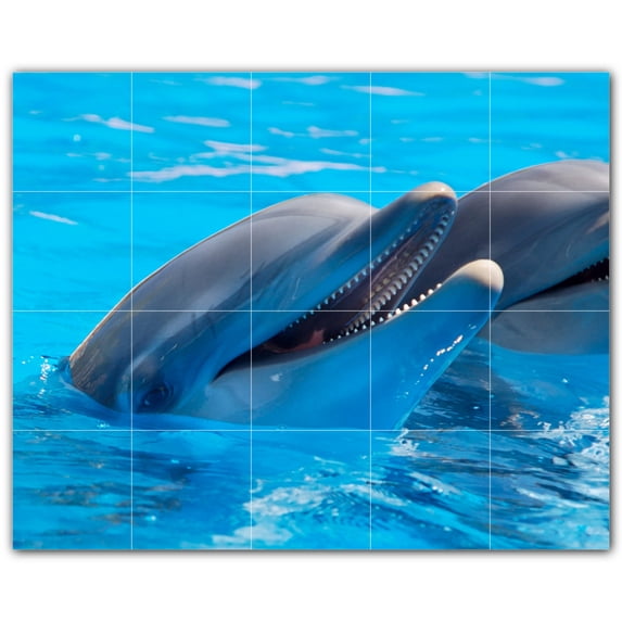 Picture-Tiles.com: Dolphin Ceramic Tile Wall Mural WAL500517-54S. 21.25"W x 17"H using (20) 4.25" x 4.25" Ceramic Tiles-Satin Finish