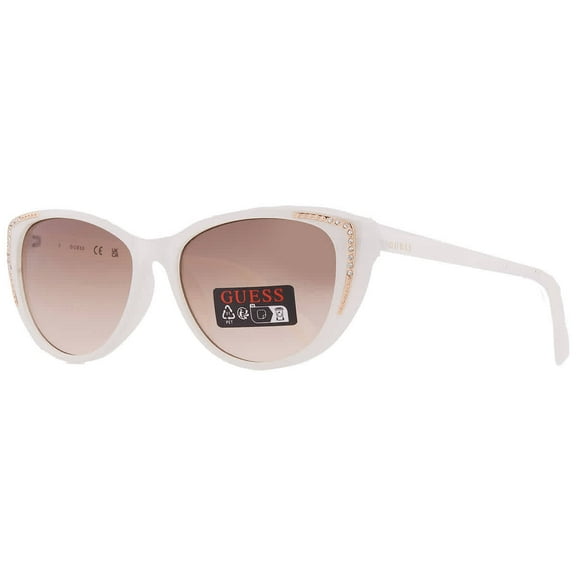 Guess Womens White Cat Eye Plastic Sunglass, Brown Gradient Lens GO00006 21F
