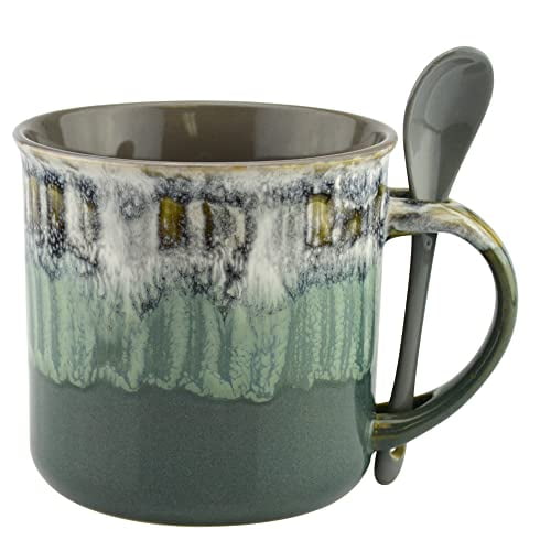 Ceramic Coffee Mugs Unique Glazed Coffee & Tea Cups - 18 Ounce - Best Gift for Coffee Tea Lover/Addicts (Lake Green, 1)