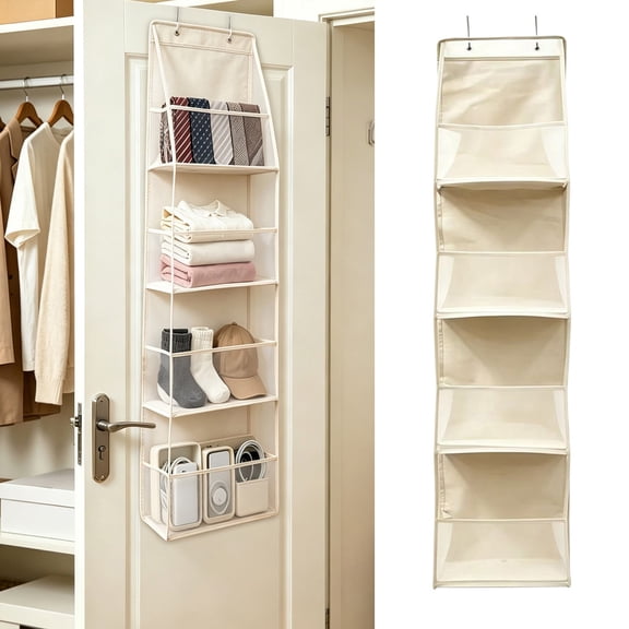 Over the Door Hanging Storage Organizer Bag with 4 Large Compartments, Foldable Fabric Closet and Bedroom Door Organizer for Dorm, Apartment and Small Spaces