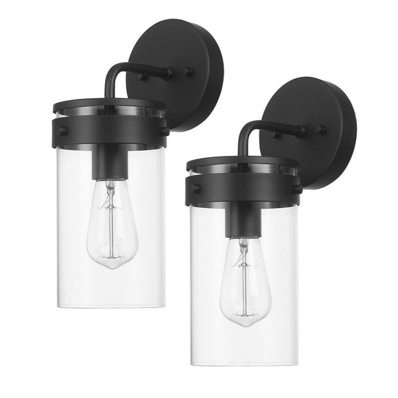 1-Light Matte Black Outdoor Wall Sconce with Clear Glass Shade (2-Pack), 60000000