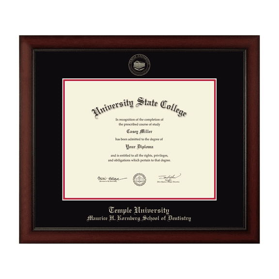 Framerly - Temple Dentistry Diploma Frame with Black and Red Mat