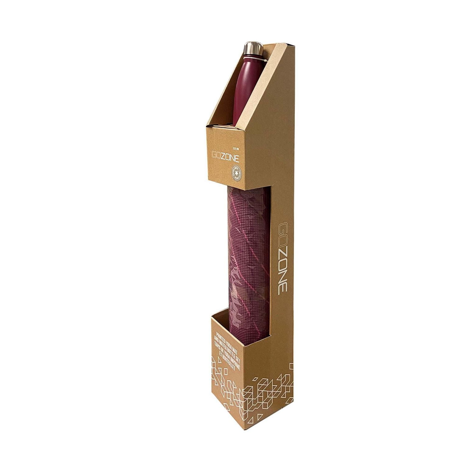 GoZone 5mm Printed Yoga Mat with Solid Colour Water Bottle – Waves - Burgundy Combo