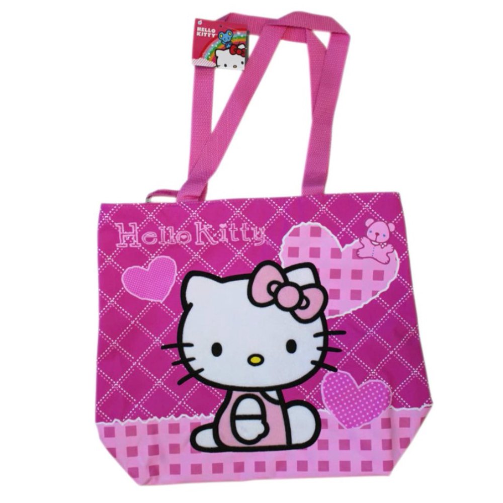 SANRIO Large Pink Hello Kitty Zip up Tote Bag with Hearts