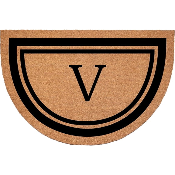 Calloway Mills 152961830HC V Half Circle Black Border 18" x 30" Monogram Doormat (Letter V)