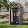 thumbnail image 2 of Nihsuao Vertical Outdoor Storage Shed, Waterproof Resin Outdoor Storage Cabinet, Lockable Small Tool Shed with Removable Shelves & 12 Hooks, Gray, 2 of 9