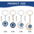 thumbnail image 2 of 4 Pcs Evil Eye Keychain 2 Styles 2 Colors Evil Eye Protection Charm Flat Round & Moons Good Luck Charm Keychain with Alloy Findings for Purse Bag Decoration, 2 of 4