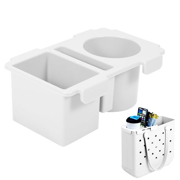 Tray Topper with Cup Holder for Bogg Bag Medium Tote - Phone Holder & Drink Holder Fits for Stanley 40oz - Beach Bag Top Organizer Storage Lid (White)