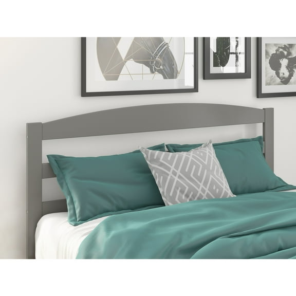 Queen Headboard Gray Southwestern Style, Charging Station, Wood Slats, Solid Wood Frame, Modern Bedroom Decor