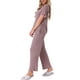 thumbnail image 4 of Conjunto de pijama para mujer INSPIRE CHIC, de dos piezas, con parte superior de manga corta de punto acanalado y pantalones con abertura lateral, con bolsillos, 2XL, morado, 4 of 5