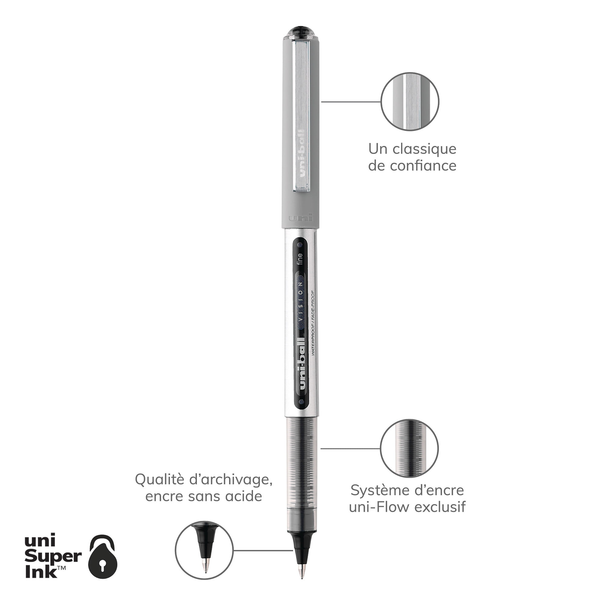 uniball™ Vision Rollerball Pens, Fine Point (0.7mm), Black, 2 Pack, Vision Rollerball Pens