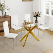 51.18 Rectangular Glass Dining Table, Holaki Modern Tempered Glass Kitchen Table with Sturdy Metal Legs, Dinning Room Table for Home Dinner, Gold