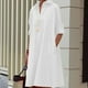 thumbnail image 2 of Vestido camisero Zhyaj de lino de manga larga para mujer, color blanco, talla grande, 2 of 6