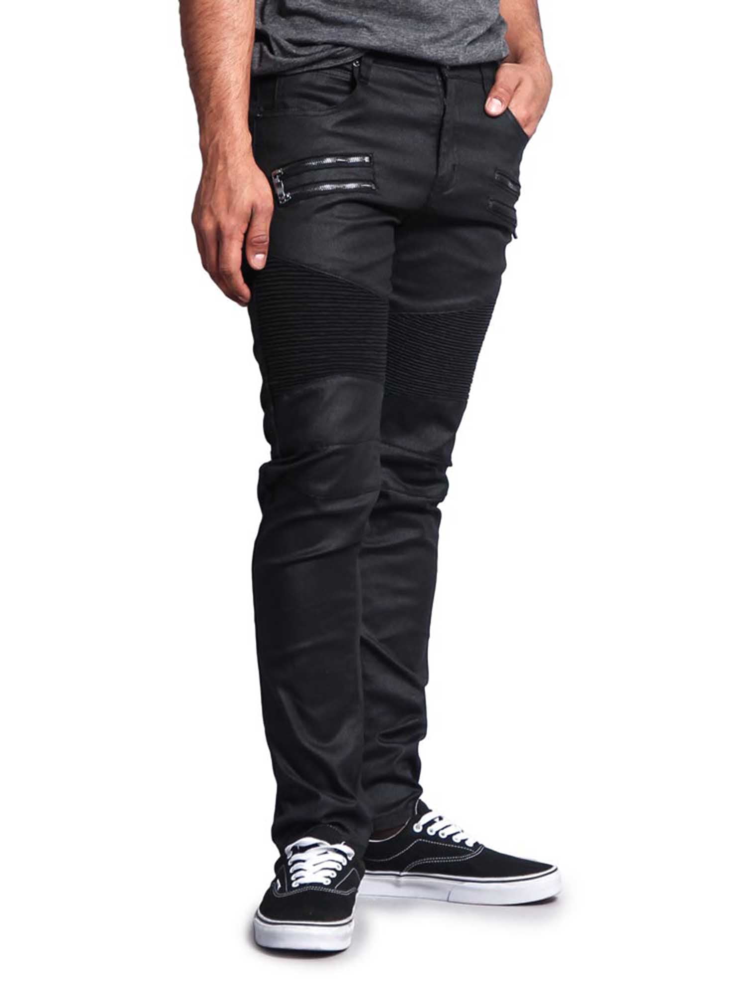 Victorious Men's Coated Slim Fit Moto Pants Jeans - Olive 28/30 -