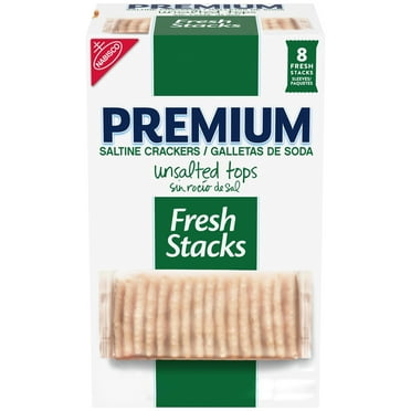 Premium Fresh Stacks Unsalted Tops Saltine Crackers, Travel Snacks, 14.2 oz (8 Multi Snack Packs)
