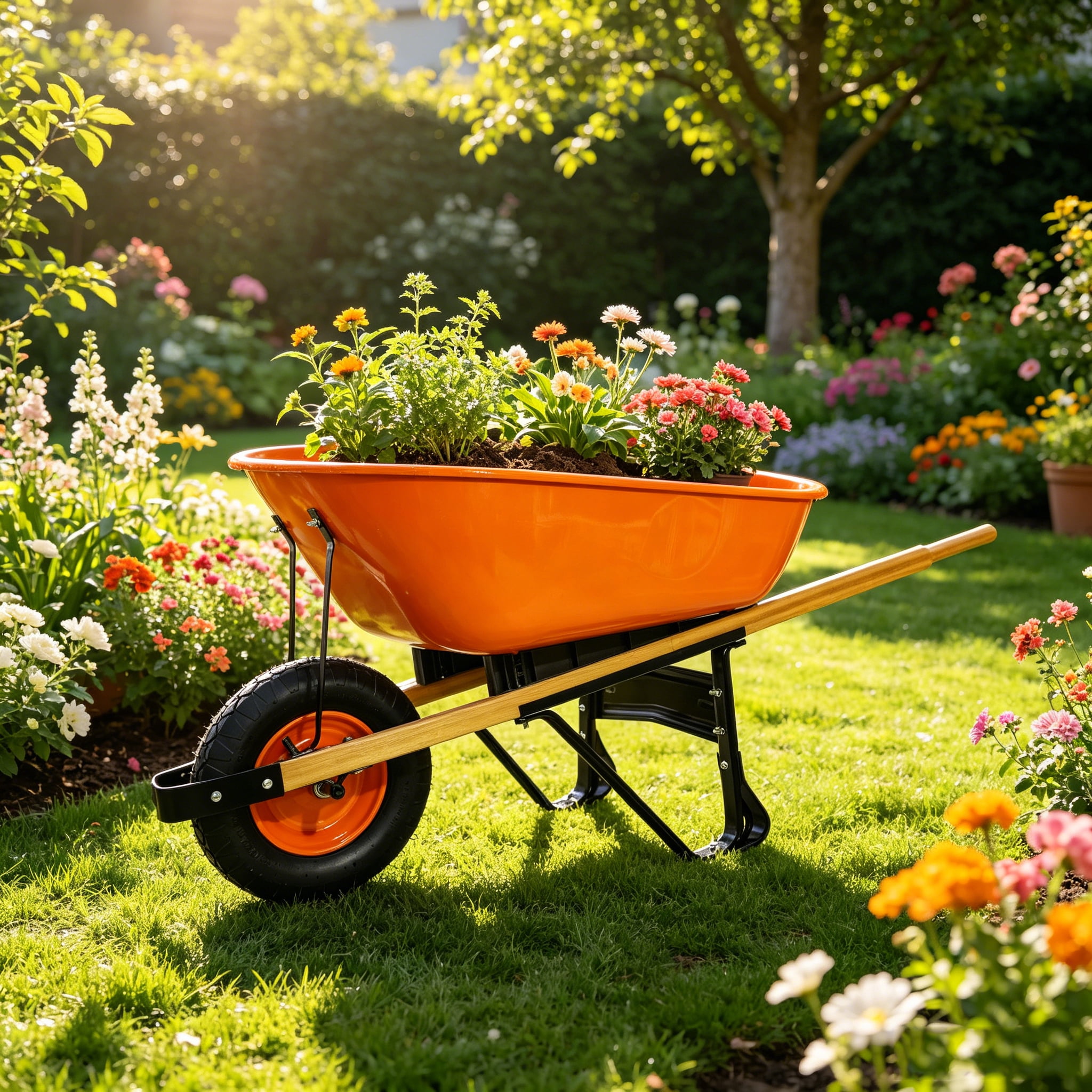Steel Tray Wheel Barrow Two Wheeled Trolley for Green Garden 15 inch Pneumatic Wheel