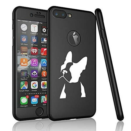 360° Full Body Thin Slim Hard Case Cover + Tempered Glass Screen Protector for Apple iPhone Boston Terrier Face (Black, for Apple iPhone 7 / iPhone 8)