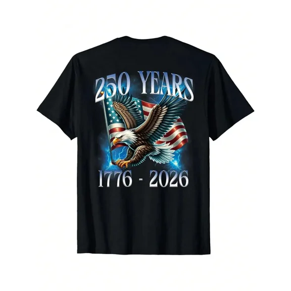 Patriotic American Eagle 250 Years 1776-2026 USA Flag Graphic T-Shirt Retro Independence Day Semiquincentennial Celebration Men's Apparel