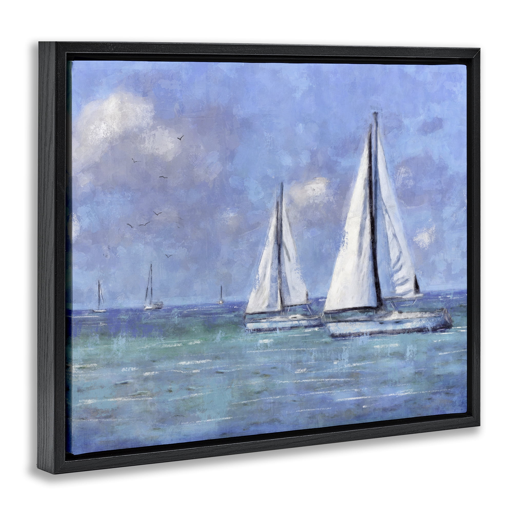 Stupell Industries Sailing Day Sailboats Landscape Painting Black Floater Framed Canvas Art Print Wall Art, 31 x 25