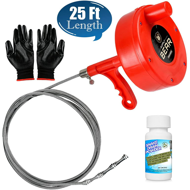 Heavy Duty Plumbers Snake, 25-Ft Plumbing Snake Drain Auger, Hair Clog  Remover Pipe Snake for Kitchen/Bathroom Sink/Bathtub Drain/Toilet, with  Pipe