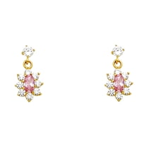 14k Yellow Gold Hanging Flowe Pink Cubic Zirconia Screw Stud Earrings Stud Earring for Women