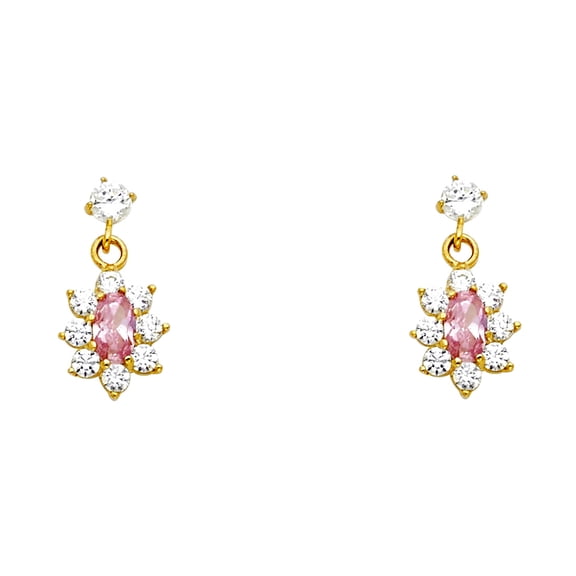 14k Yellow Gold Hanging Flowe Pink Cubic Zirconia Screw Stud Earrings Stud Earring for Women