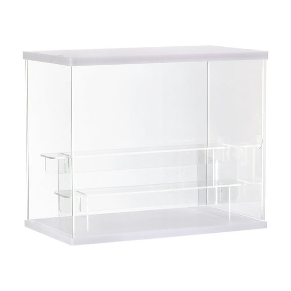 Unique Bargains Clear Acrylic Display Case with LED Light 2 Tier Dustproof Boxes for Collectibles(12.6x7.09x10.43)White