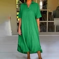 thumbnail image 2 of Besolor Robes Grande Taille pour Femmes Col en V à Revers Manches Longues Robe en Coton et Lin Ample Fluide Ourlet Arrondi Robe Midi, 2 of 5