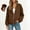 Brown, variant on IUYRTFE Women V Neck Zip Up Jacket with Thumbhole Cuffs Casual Lightweight Bomber Coat