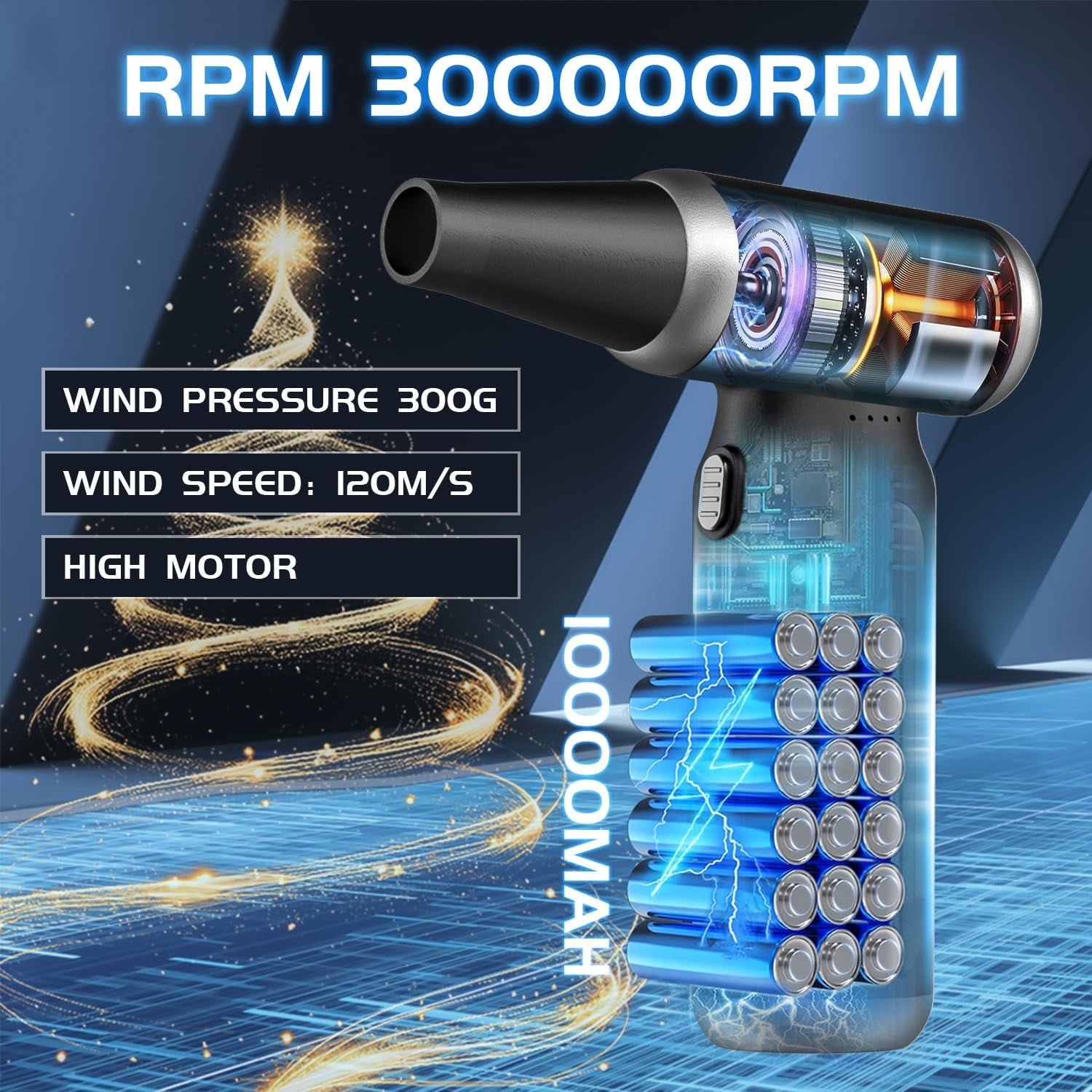 Electric Compressed Air Duster - 33,0000 RPM Rechargeable Cordless Turbo Blower, Portable Air Blower Gun for Cars, PC, Keyboard, Home & Outdoor Dust Cleaning (Replaces Compressed Air Cans)