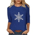 thumbnail image 1 of Puntoco Camiseta de mujer con cuello redondo, manga 3/4 y estampado navideño, jersey de cuello redondo, camiseta de manga larga con cuello redondo, 1 of 3