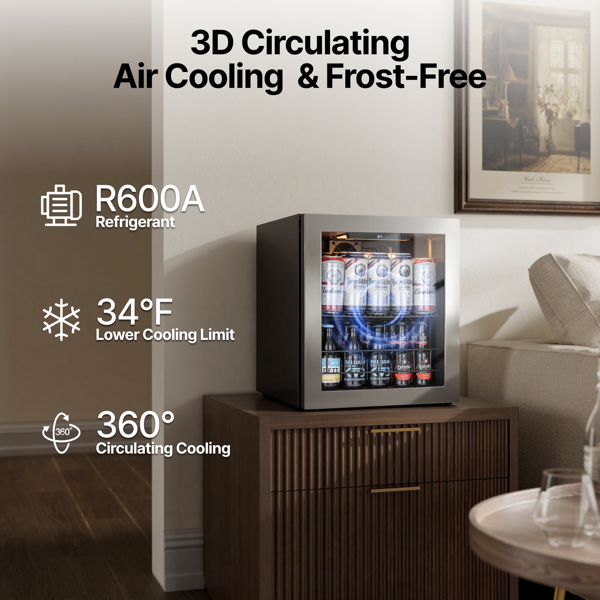 Ca'Lefort Beverage Refrigerator Cooler, 65 Can Freestanding Beverage Fridge，Mini fridge with Glass Door