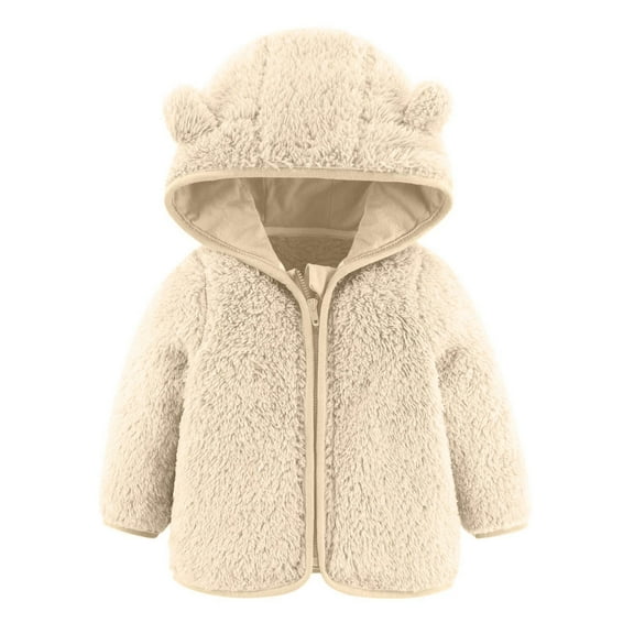 MKOSPLRT Fuzzy Fleece Hood Coats Baby Toddler Boys Long Sleeve Full Zip Warm Jackets Cute Solid Bear Coats Teddy Outerwear 0-24Months