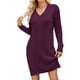 thumbnail image 1 of Vestidos Tipo Suéter Holgados de Otoño con Cuello en V, Larga y por Encima de la Rodilla para Mujer. Rojo Púrpura L, 1 of 7