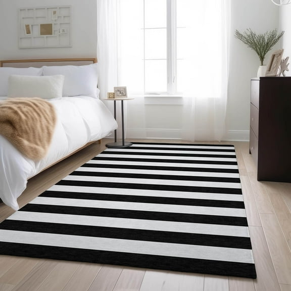 Addison Rugs Mayfield Washable Transitional Stripes Black Rectangle Rug, 10' x 14'