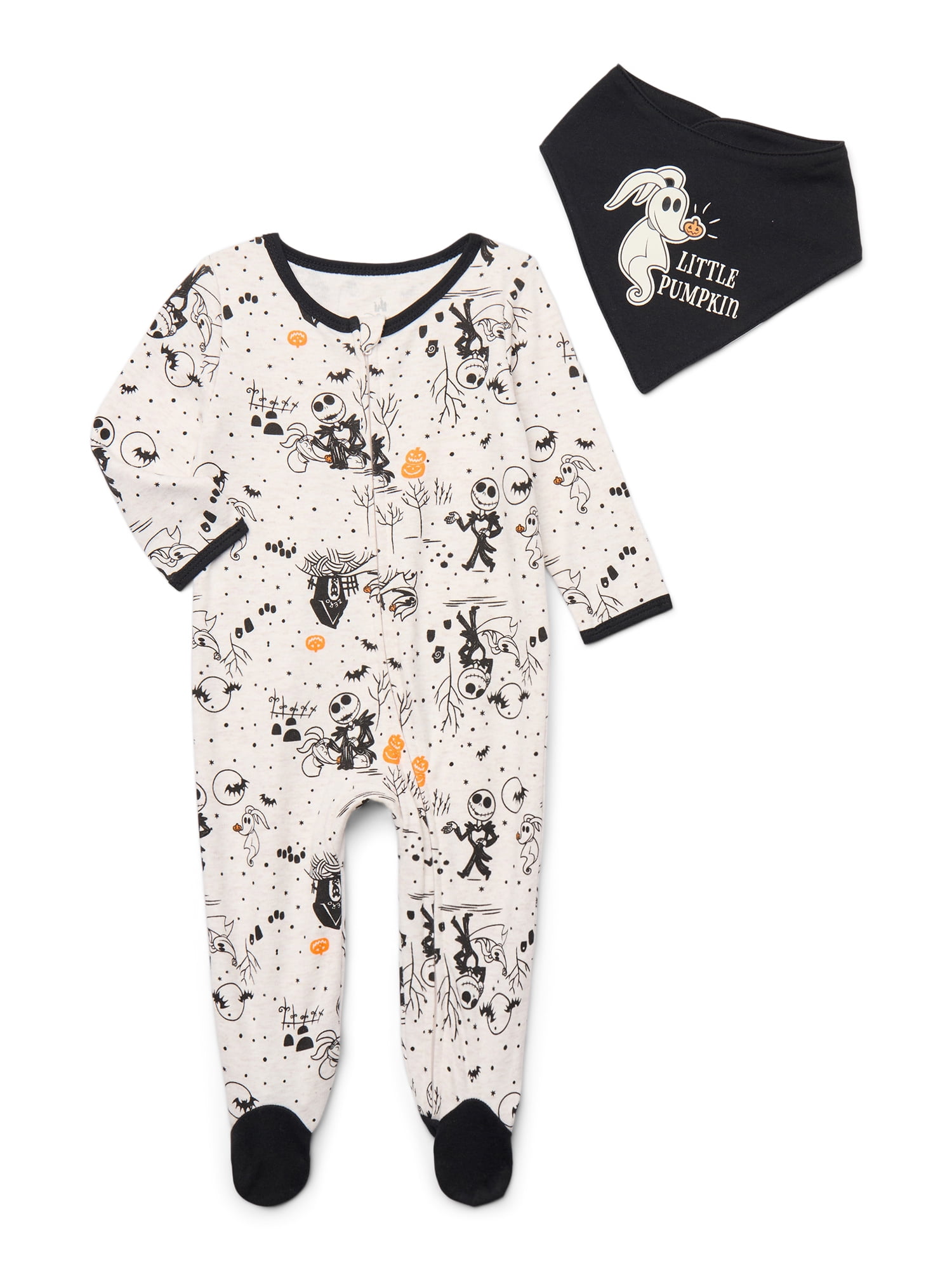 Halloween Nightmare Before Christmas Baby Boys or Girls Footed Sleep N Play Pajamas and Bib Set, 2-Piece, Sizes 0M-9M