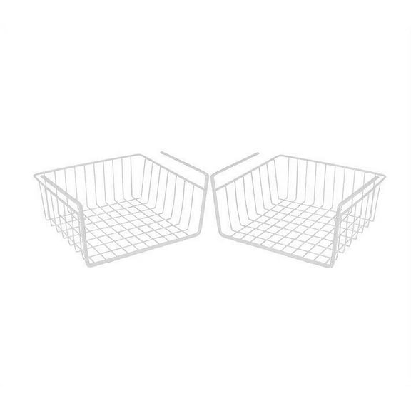 White Under Shelf Storage Basket, 2-Pack Under Shelf Hanging Metal Wire Storage Basket Organizer,Mesh Shelf Basket Cabinet for Kitchen, Office, Pantry, Bathroom, Cabinet,Christmas Gift