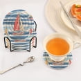 thumbnail image 3 of Yayeee 6 PCS Drink Coasters with Holder Set Woven Absorbent Round Tabletop Hot Pad, Red Sailboats, 3 of 7
