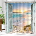 thumbnail image 5 of Beach Coastal Shower Curtain 72Lx72W Inch Ocean Sunrise Seaside Seascape Nautical Sea Rustic Barn Door Seashore Teal Blue Bathroom Decor Waterproof Fabric with 12PCS Hooks, 5 of 6