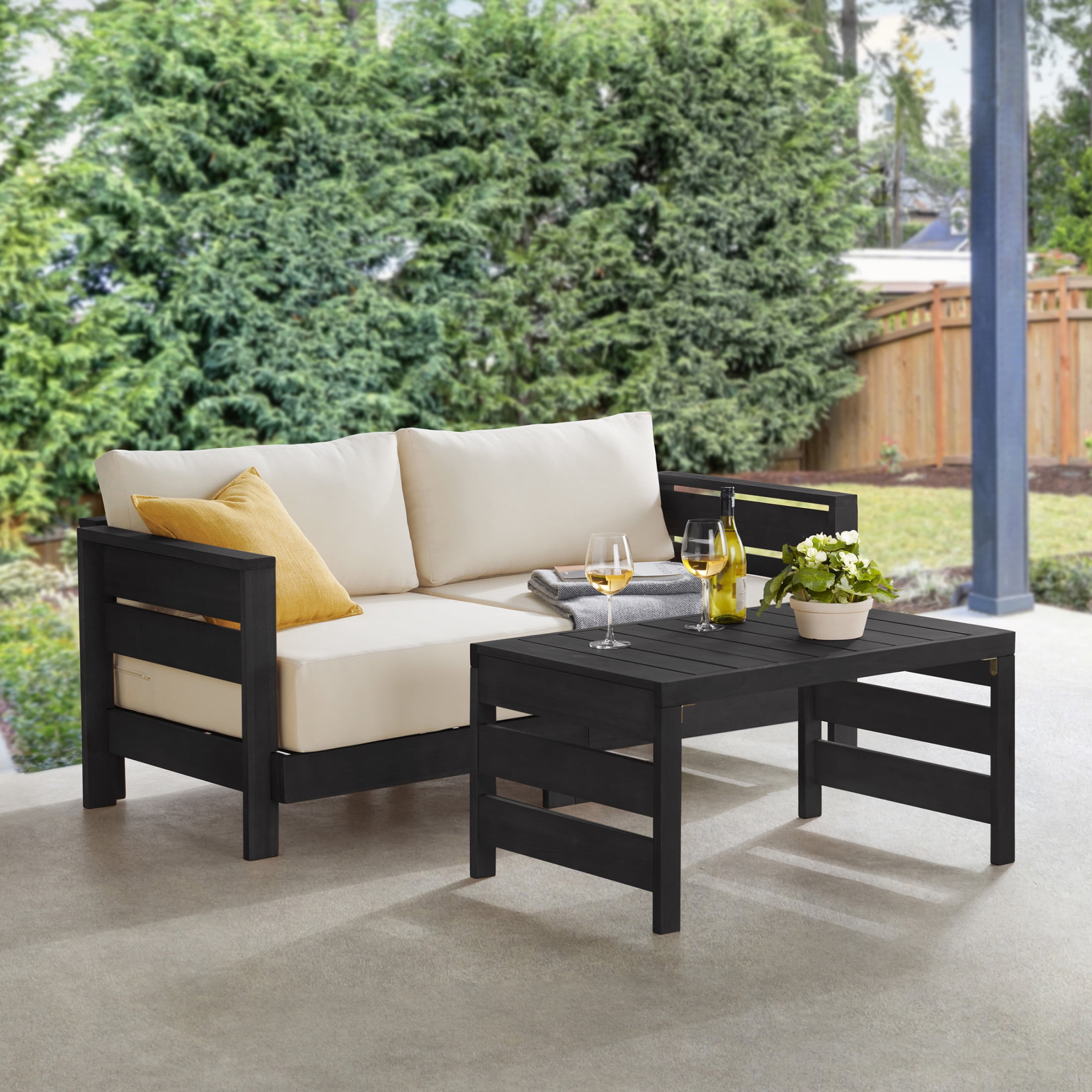 Alaterre Furniture Barton Patio Furniture Set with Coffee Table and Patio Loveseat (Black)