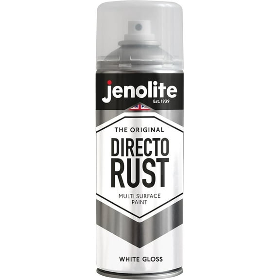 JENOLITE Directorust Spray Paint for Metal - WHITE - Gloss Finish for Indoor and Outdoor use - Multi-Surface for Metal, Plastic, Ceramic, Wood & Rusted Surfaces - 400ml 13.52fl oz, RAL9016