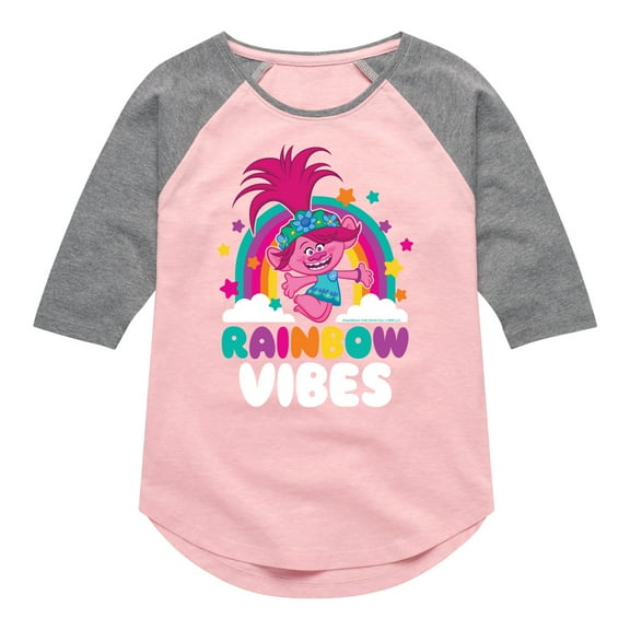 Trolls - Rainbow Vibes Poppy - Toddler & Youth Girls Raglan Graphic T-Shirt